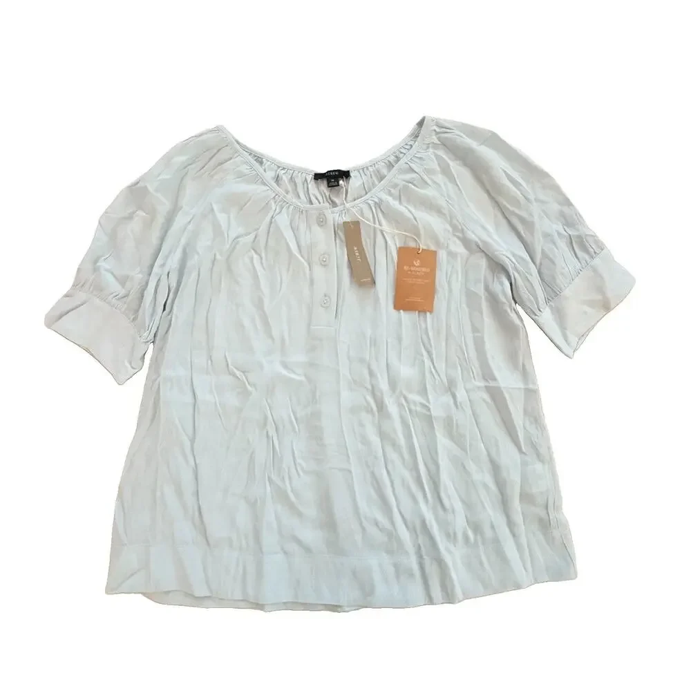 New J.Crew Womens Light Blue Drapey Scoopneck Blouse M NWT